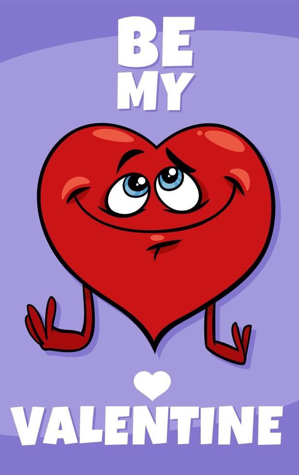 Valentine card with cartoon heart character in love vector