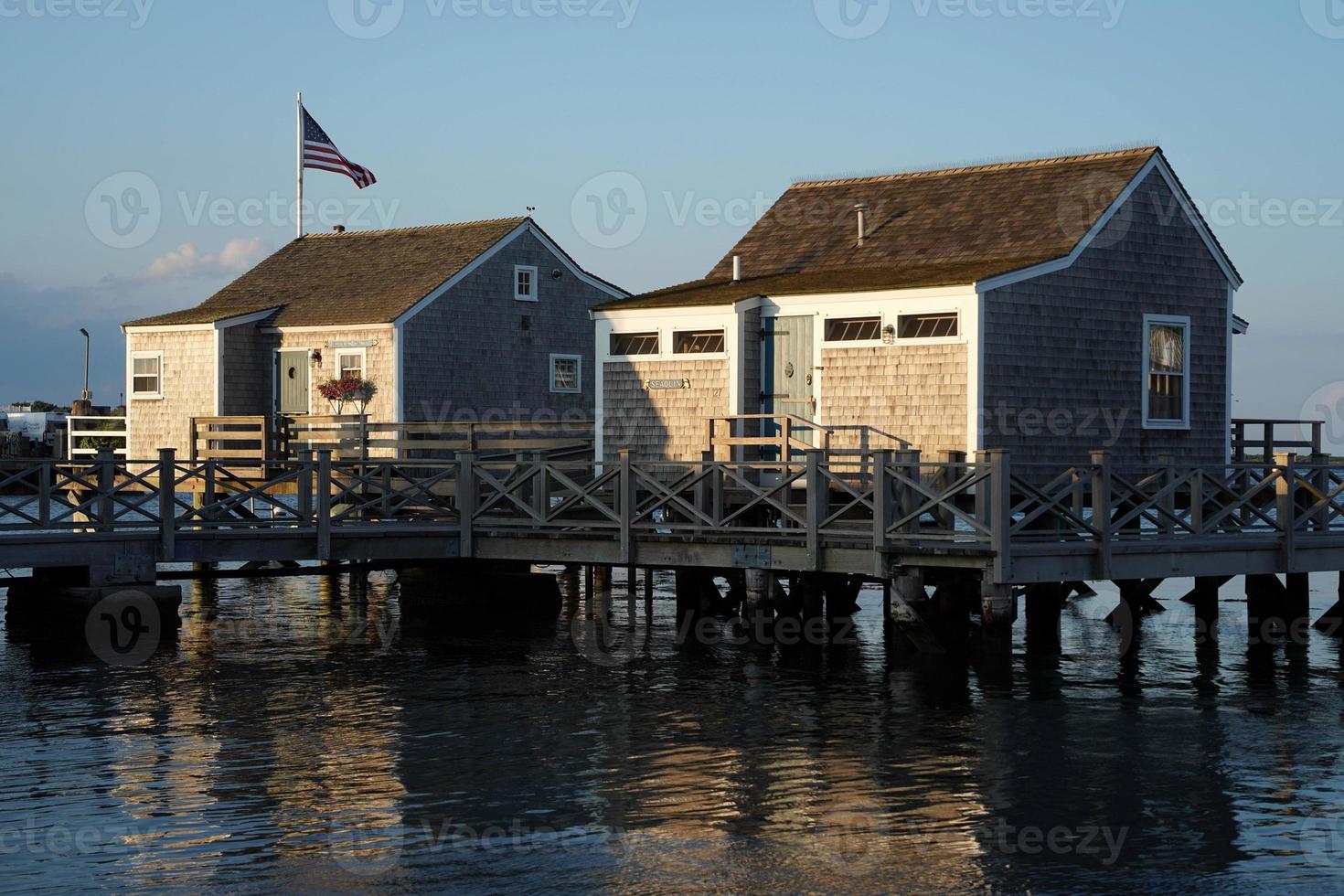 nantucket harbor view at sunset photo