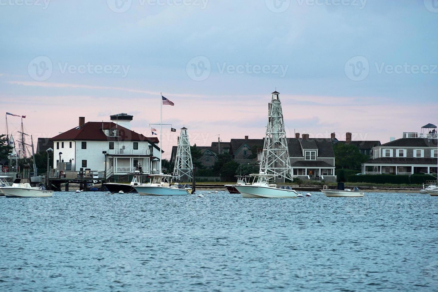 nantucket harbor view at sunset photo