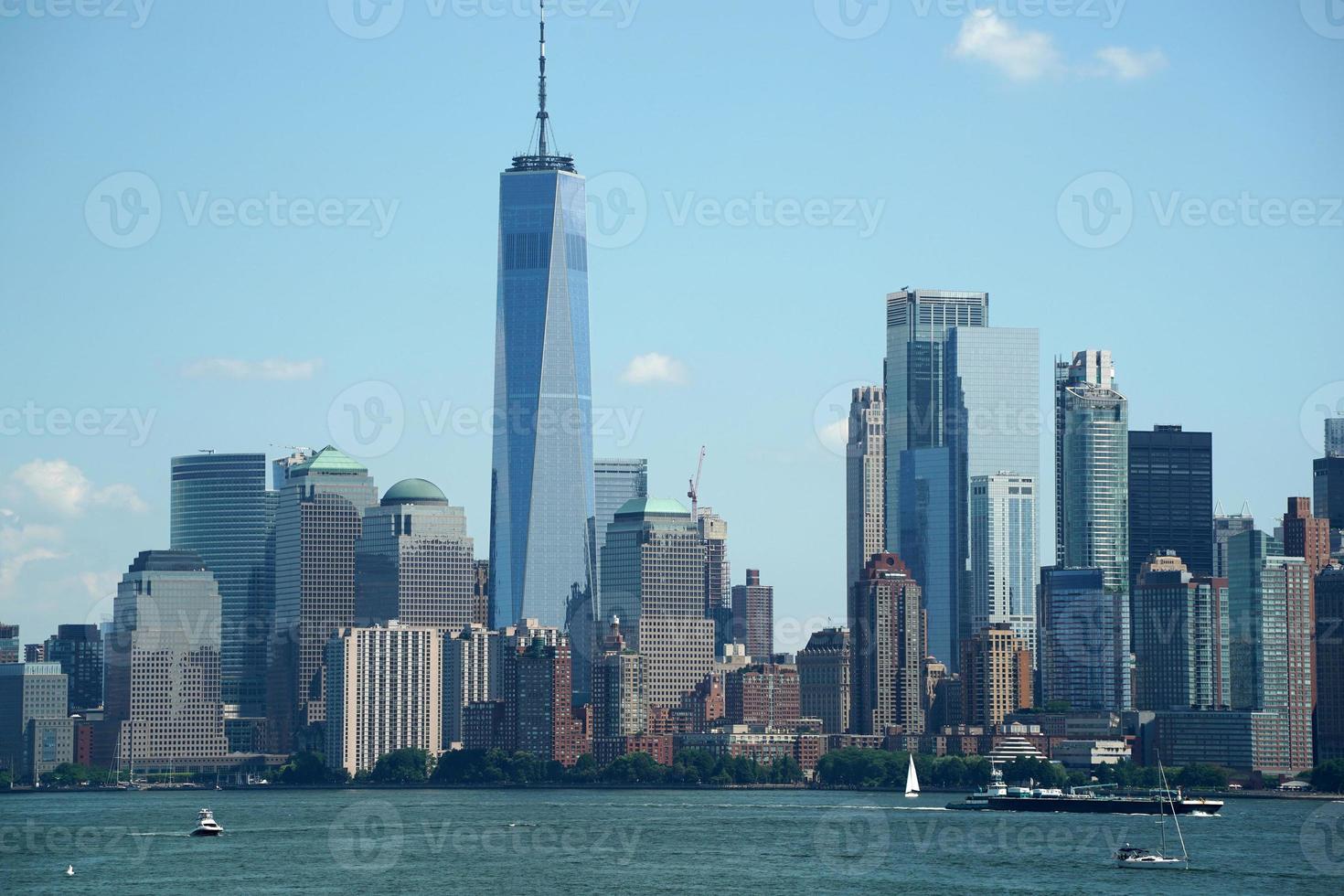 new york view cityscape from hudson river liberty island photo