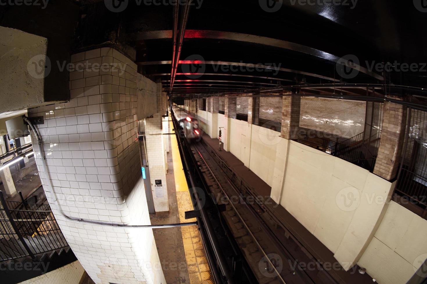 new york city subway train from top at the station photo