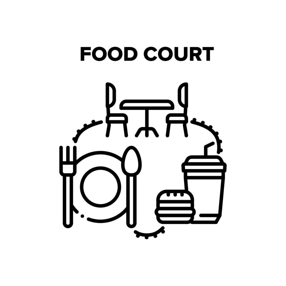 Food Court Cafe Vector Black Illustrations