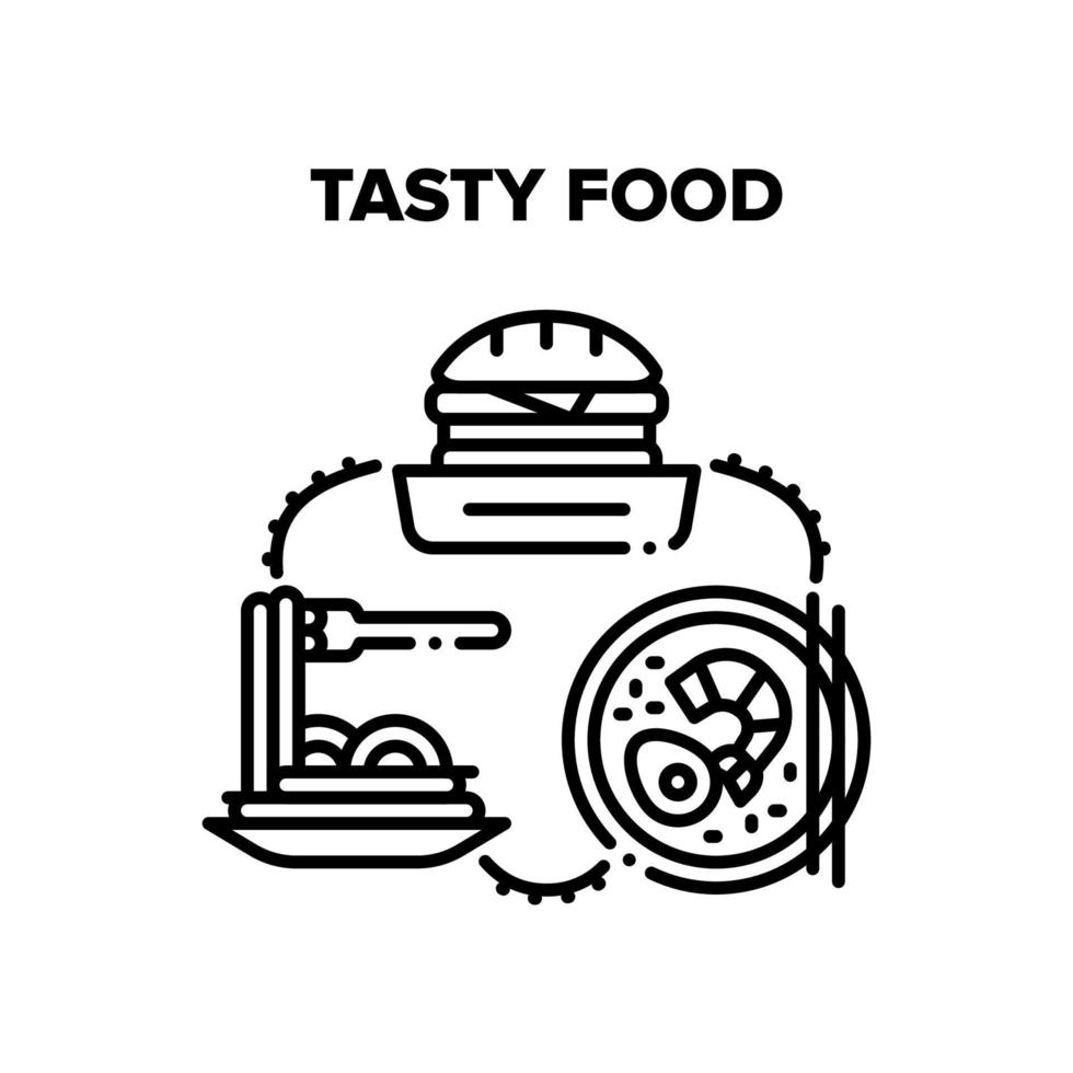 Tasty Food Meal Vector Black Illustrations