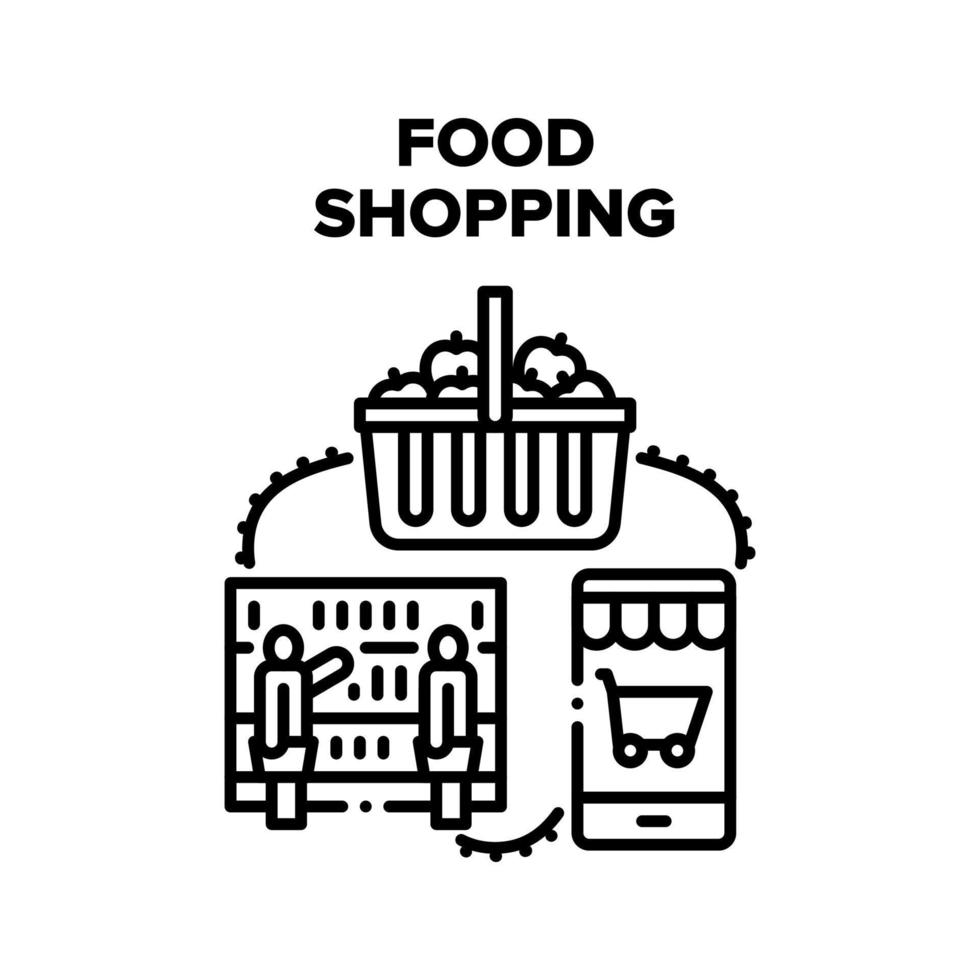 Food Shopping Vector Black Illustrations