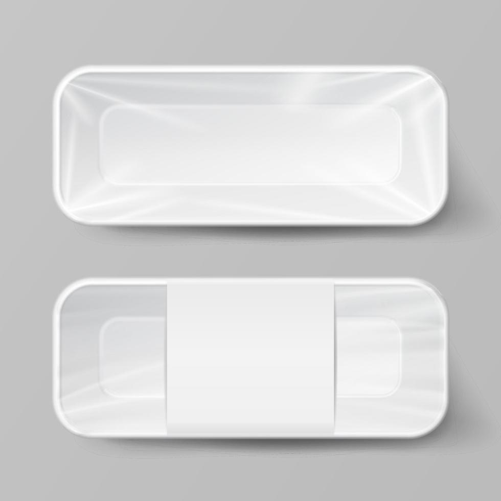 Template Blank White Plastic Food Container Set. Vector Mock Up Template Ready For Your Design.