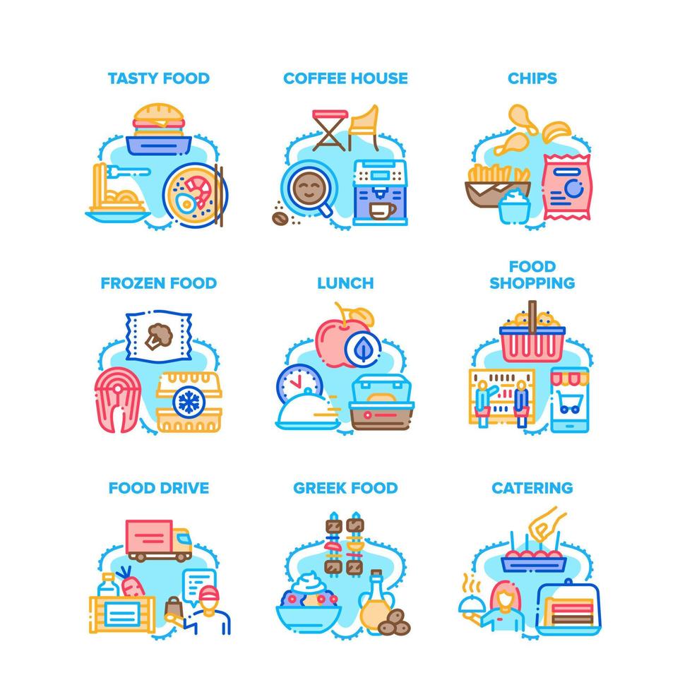 Food Eat Nutrition Set Icons Vector Illustrations