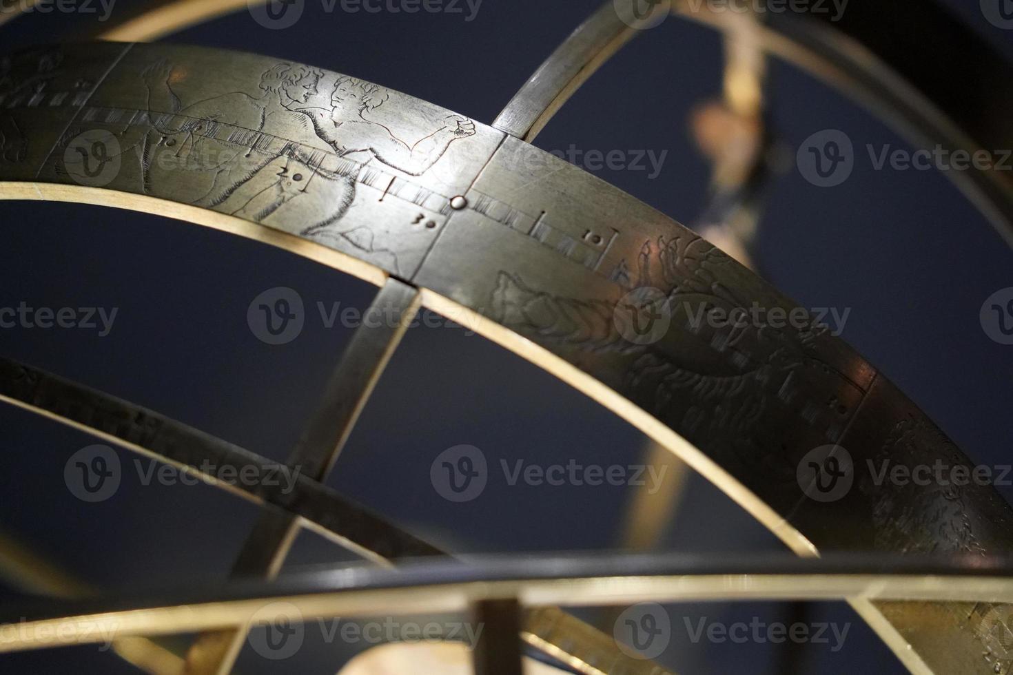 old copper astrolabe detail photo