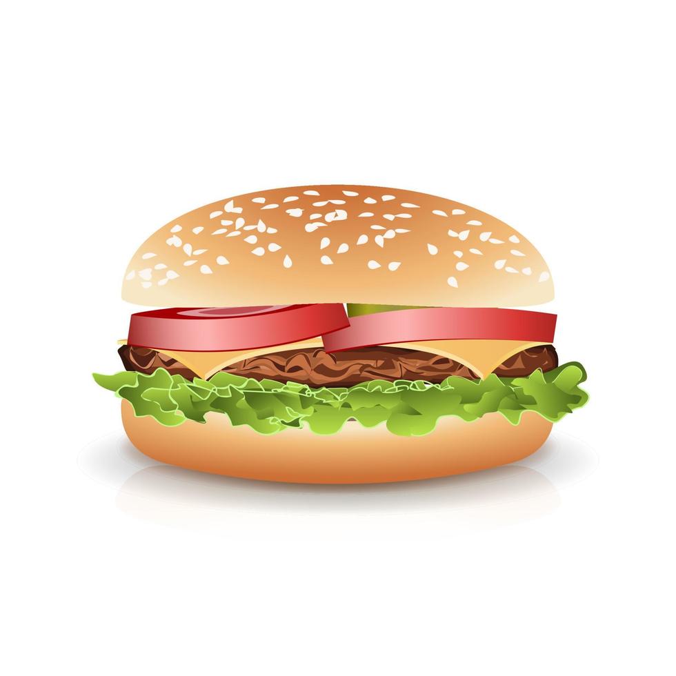 Fast Food Realistic Burger Vector. Big Burger Icon vector