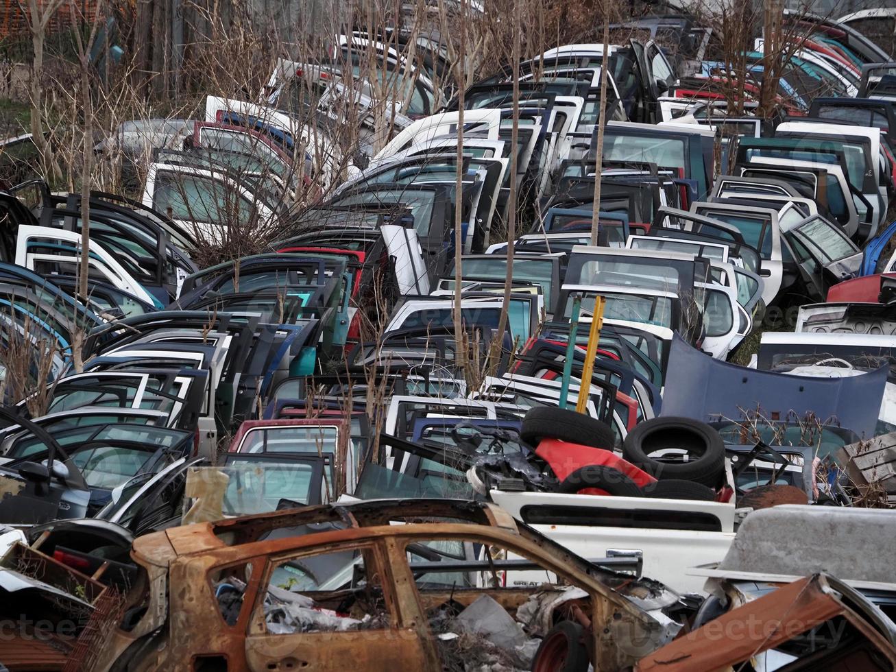 junkyard old rusted car field photo