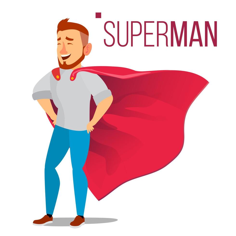 Superhero Businessman Character Vector. Red Cape. Successful Business Man Standing. Leadership Concept. Professional Manager, Programmer. Creative Modern Business Superhero. Isolated Illustration vector