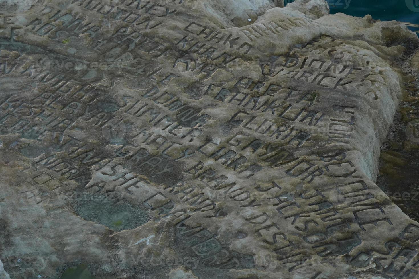 celebrity celebrities names graffiti on saint peter pools Malta rock formation photo