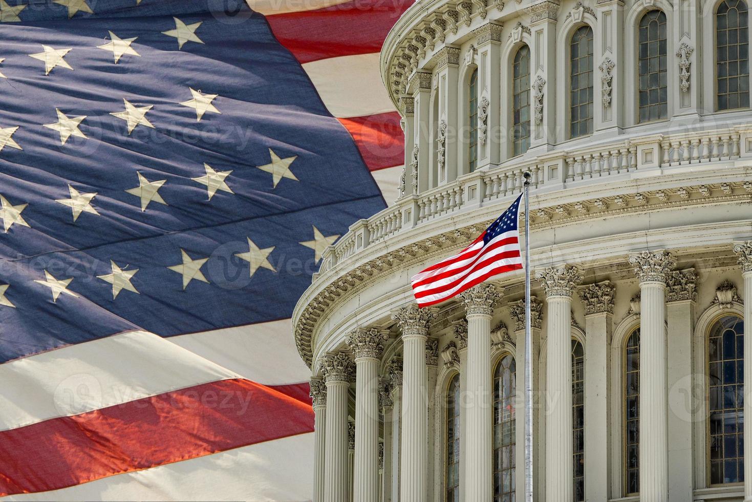 Washington DC Capitol detail with american flag photo