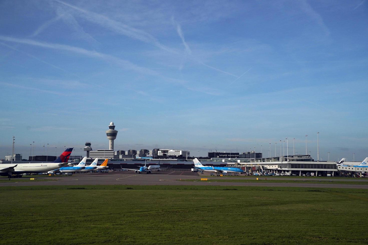 AMSTERDAM, NETHERLANDS - OCTOBER 26 2022, Schiphol Airport in Amsterdam, aerial view after taking off photo