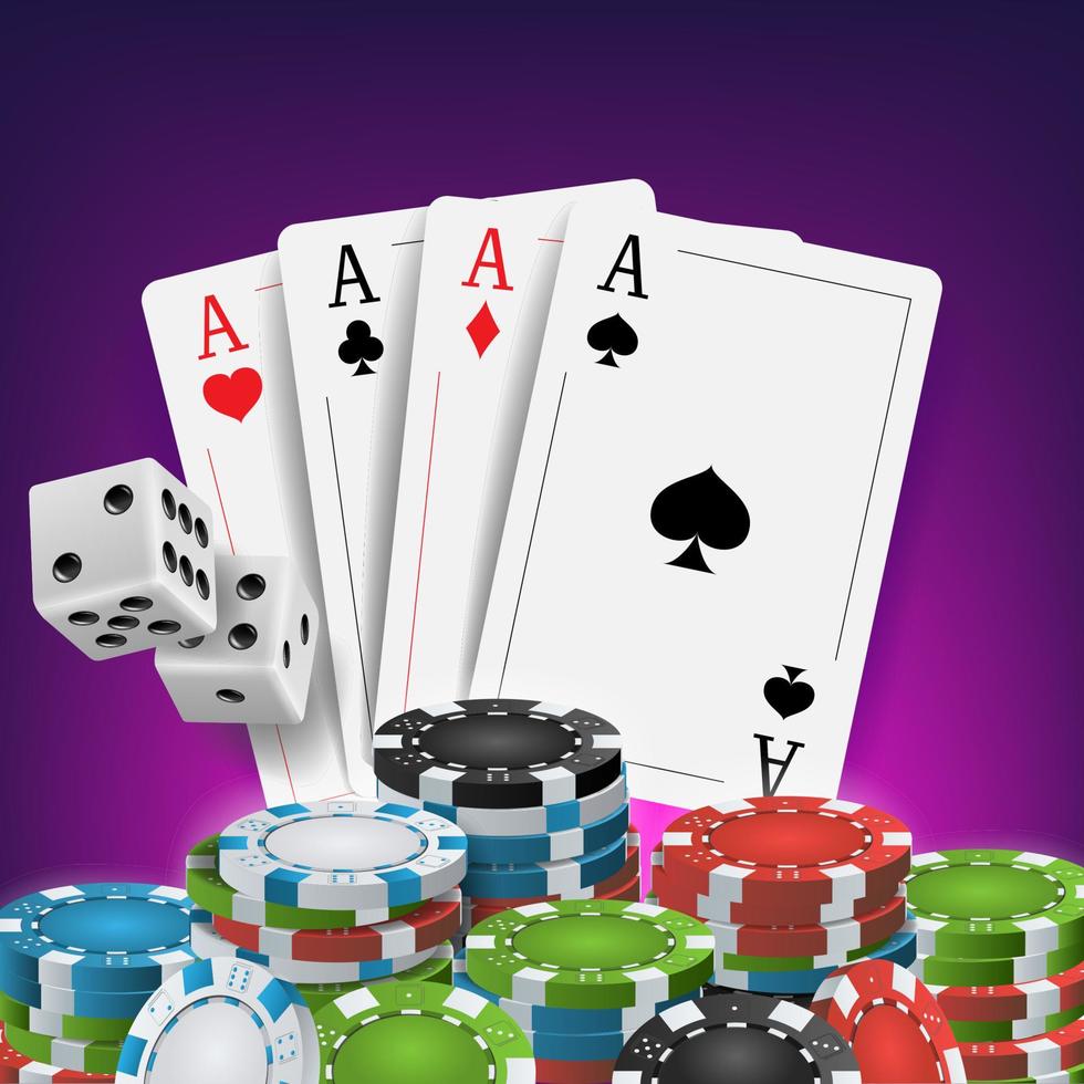 vector de diseño de póquer de casino. cartas de póquer, fichas, cartas de juego. club de póquer retro del casino real. ilustración
