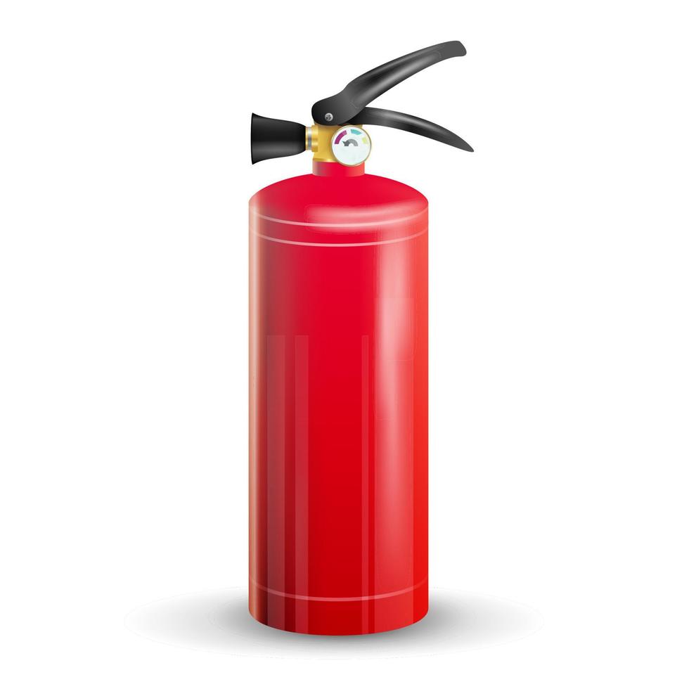Classic Fire Extinguisher Vector. Metal Glossiness 3D Realistic Red Fire Extinguisher Isolated Illustration vector