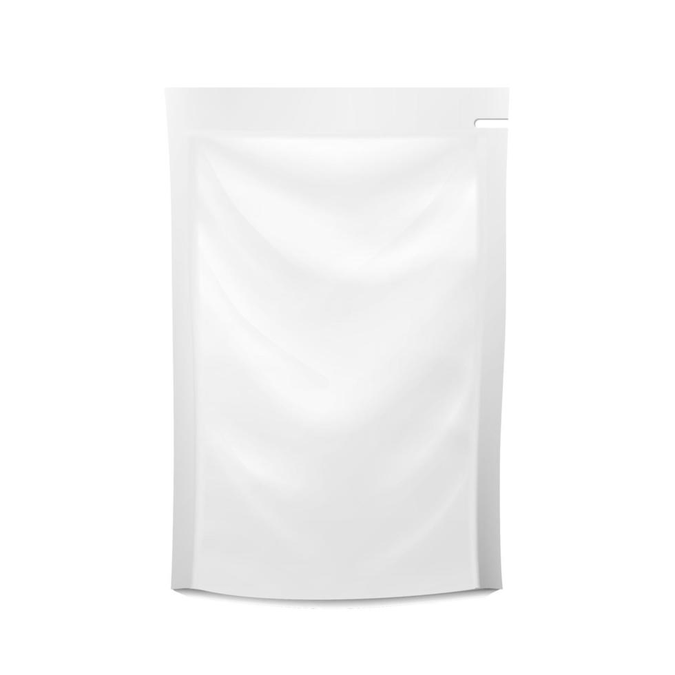 bolsa de plástico blanco en blanco con pico. embalaje de bolsa de comida doypack vectorial. plantilla para puré, bebidas, cosméticos. diseño de envases. ilustración vectorial aislada. vector