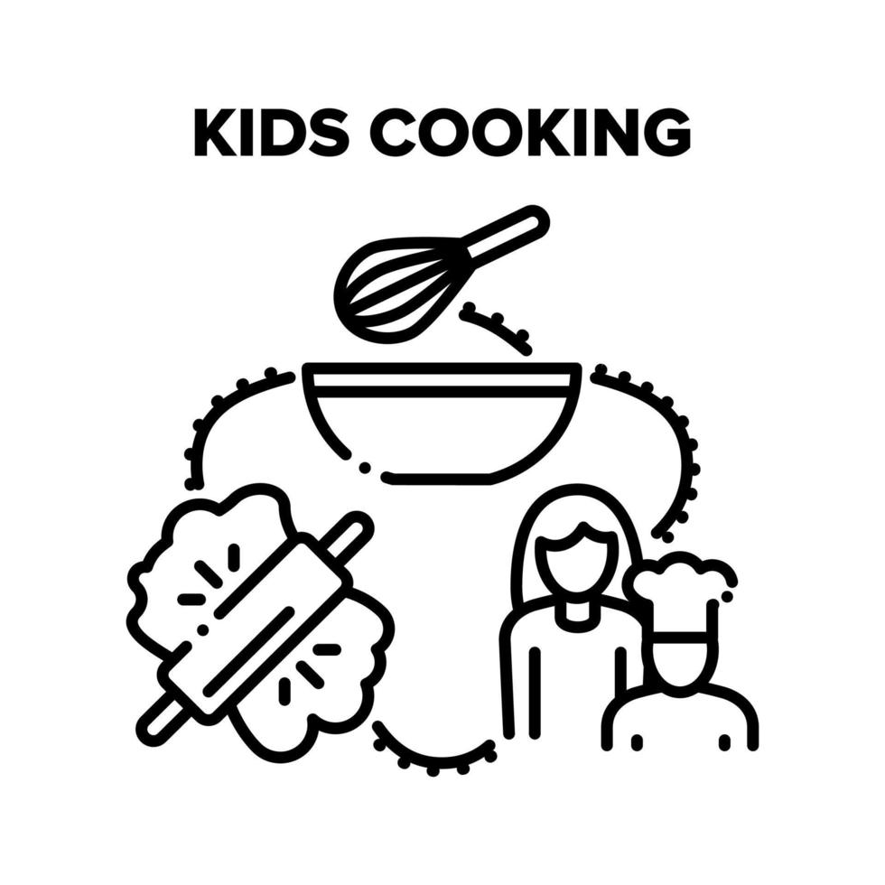 Kids Cooking Vector Black Illustrations