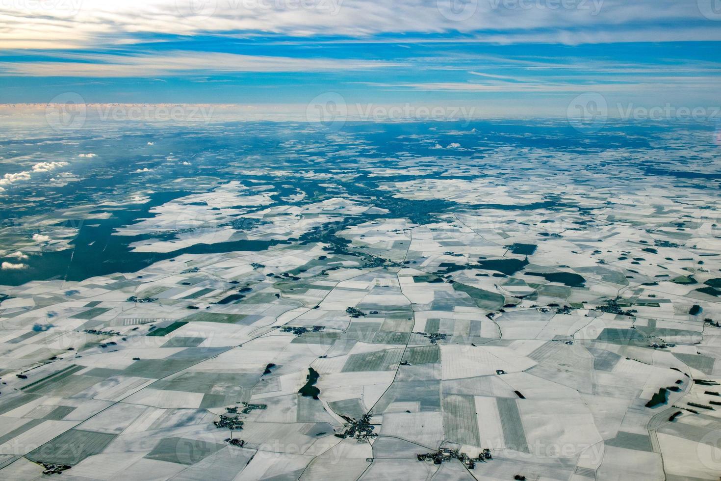 europe france winter farmed fields covered by snow aerial panorama photo
