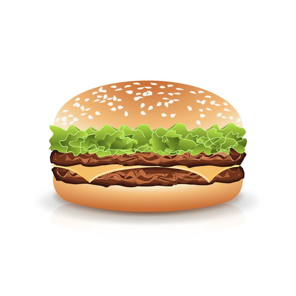 vector de hamburguesa realista de comida rápida. hamburguesa, comida rápida, sándwich, emblema, realista, aislado, blanco, plano de fondo, ilustración