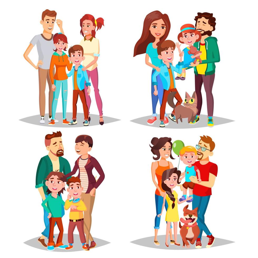 Family Portrait Set Vector. Parents, Children. In Santa Hats. Happy Family. Isolated Cartoon Illustration vector