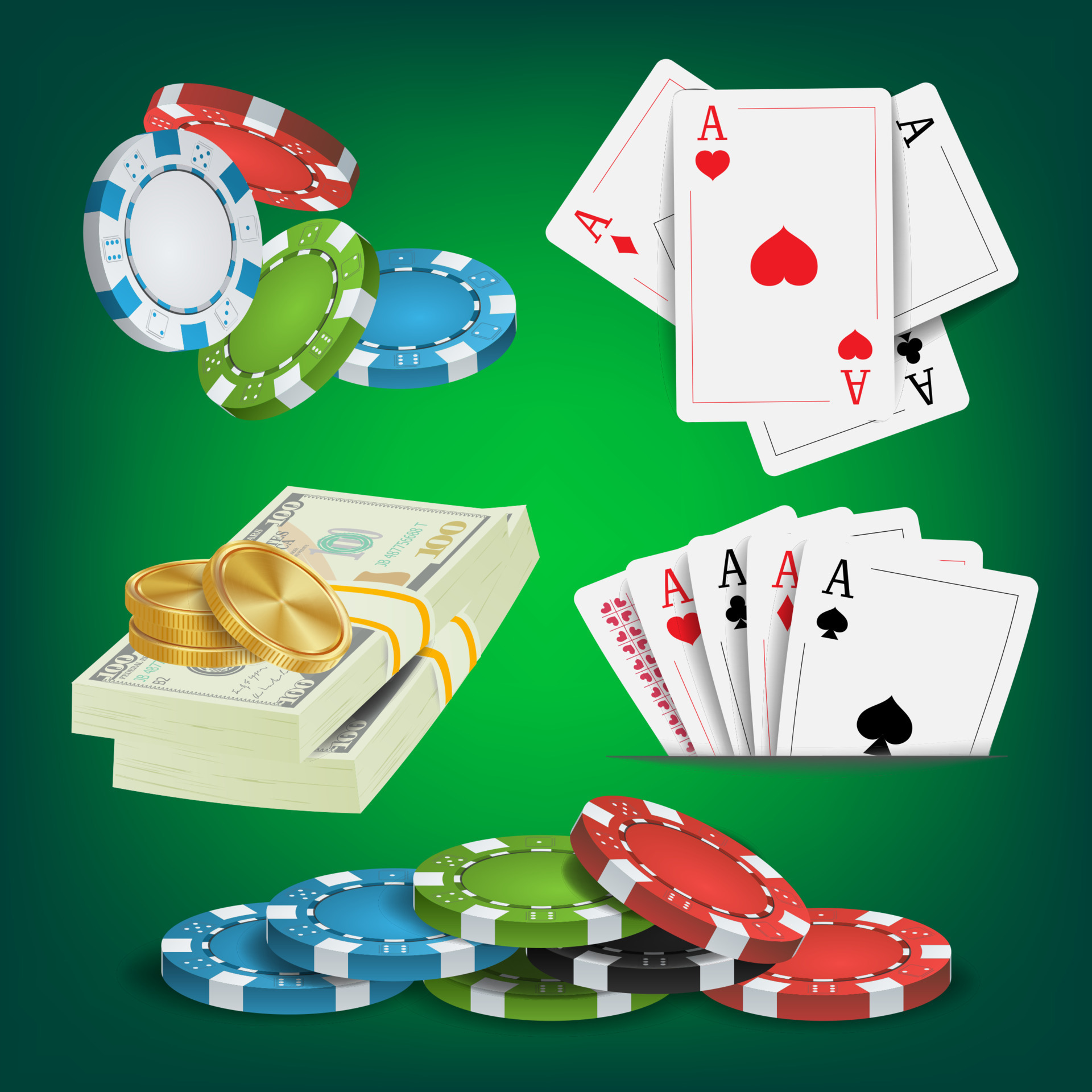 Clipart of Stacks of Casino Poker Chips and Dice - Royalty Free