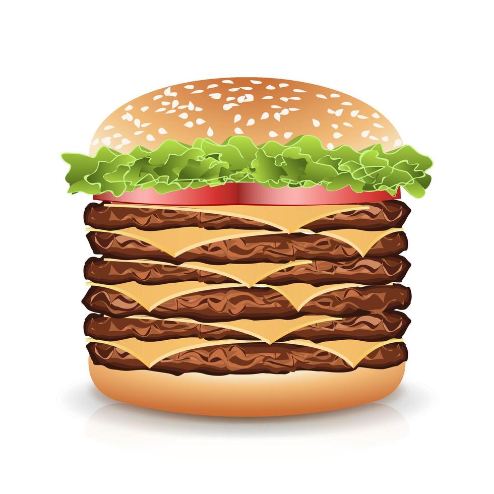 Fast Food Realistic Burger Vector. Big Burger Icon vector