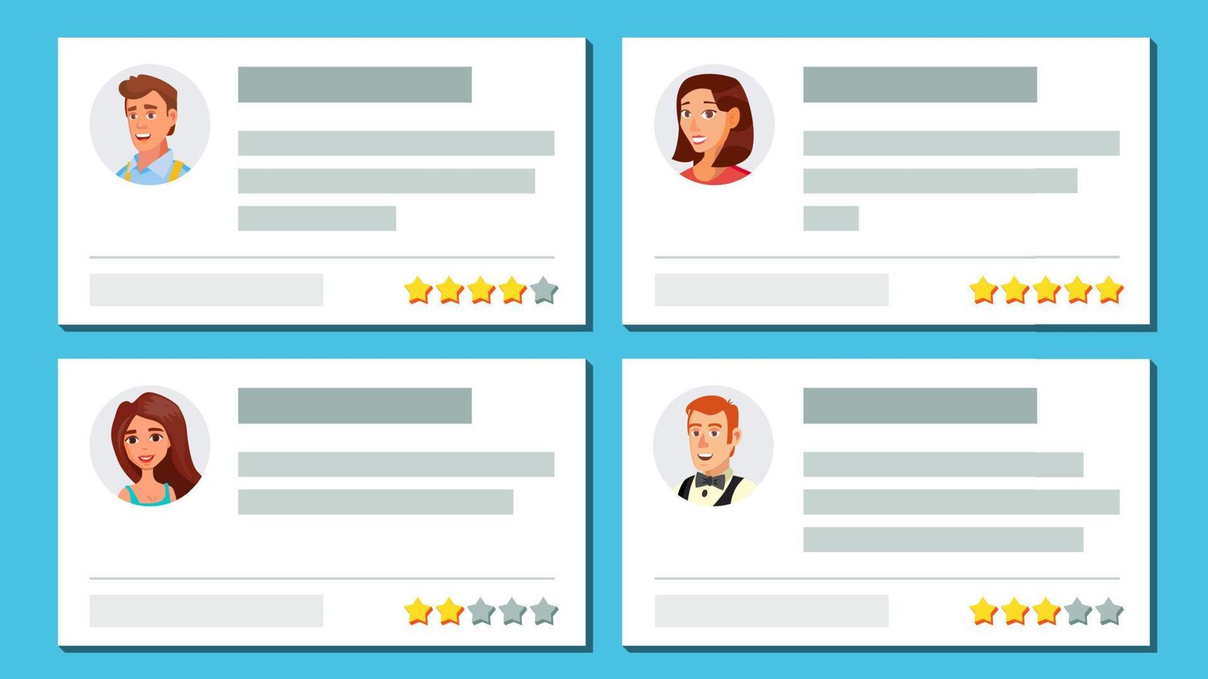 Customer Feedback Vector. Text And Feedback Evaluation. User Avatars. Notification Messages. Rate And Text. Shop Quality Work. Flat Cartoon Illustration vector