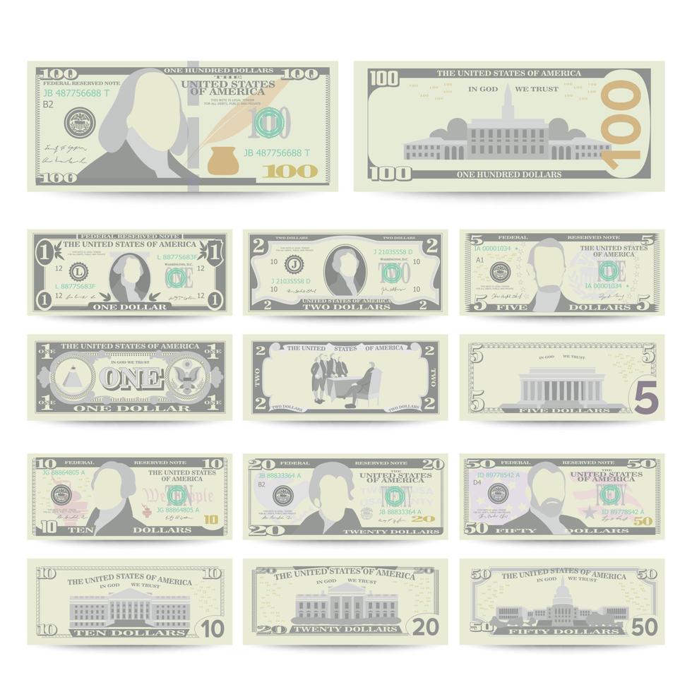 Dollars Banknote Set Vector. Cartoon vector