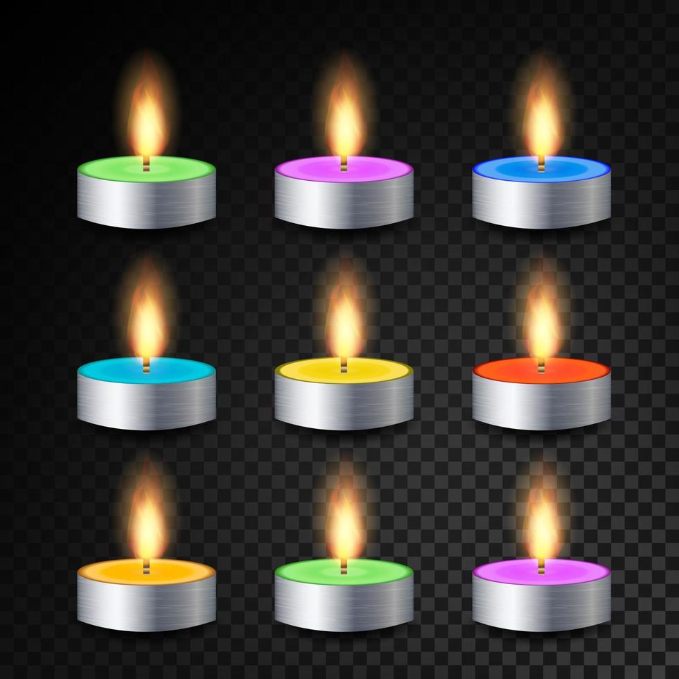 Burning 3D Realistic Dinner Candles Vector