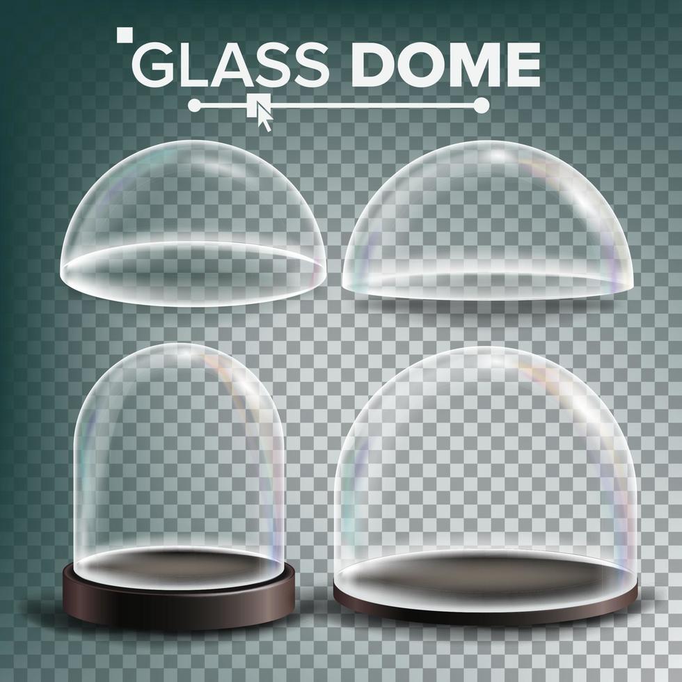 Glass Dome Set Vector. Advertising, Presentation Design Glass Element. Different Types. Empty Glass Crystal Dome. Template Mockup. Isolated Transparent Illustration vector