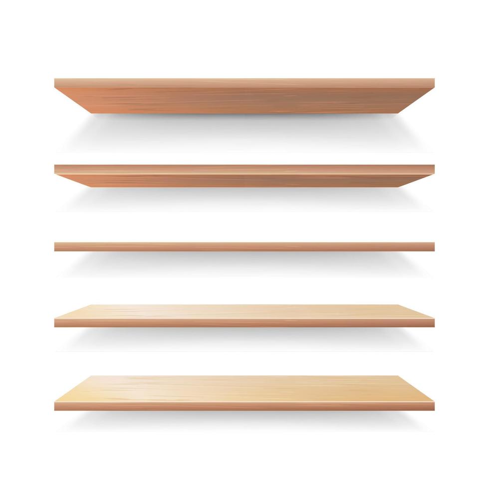 Empty Wood Shelves Template Vector Set