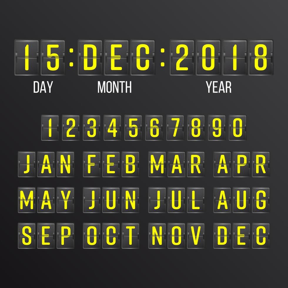 Flip Countdown Timer Vector. Black Flip Scoreboard Digital Calendar. Years, Months, Days. vector