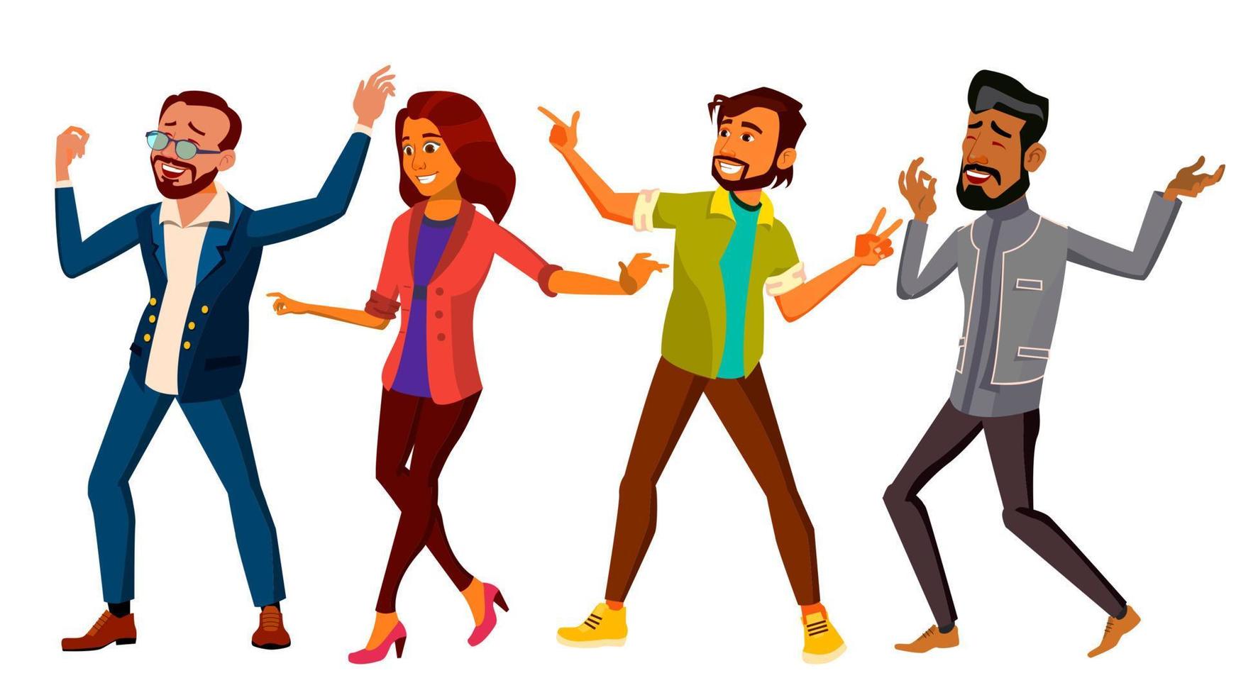 Dancing People Set Vector. Active Woman, Man. Important Event. Isolated Flat Cartoon Illustration vector