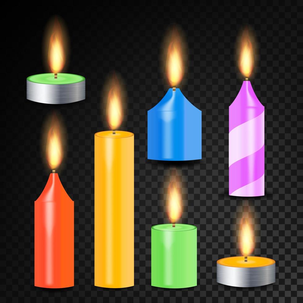 Burning 3D Realistic Dinner Candles Vector