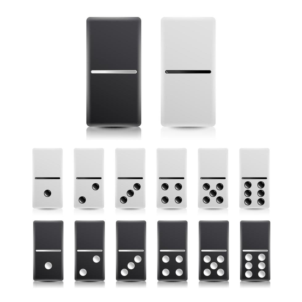 Domino Set Vector. Black And White Illustration. Realistic Dominoes Collection Isolated On White. vector
