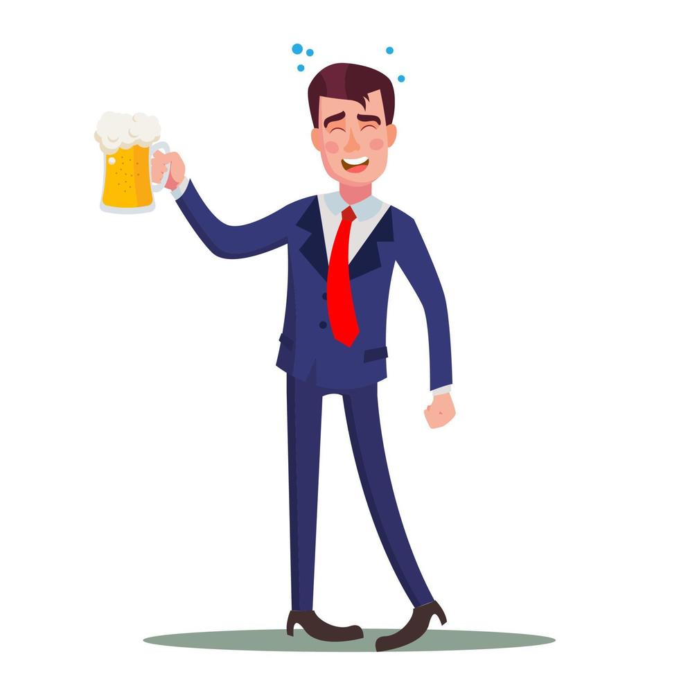 Drunk Businessman Vector. Relaxing Concept. Meet Up Party. Celebrating Victory In Office. Flat Cartoon Illustration vector