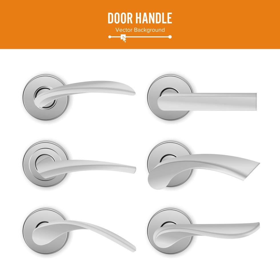 Door Handle Vector. Set Realistic Classic Element Isolated On White Background. Metal Silver Door Handle Lock. Stock Illustration vector