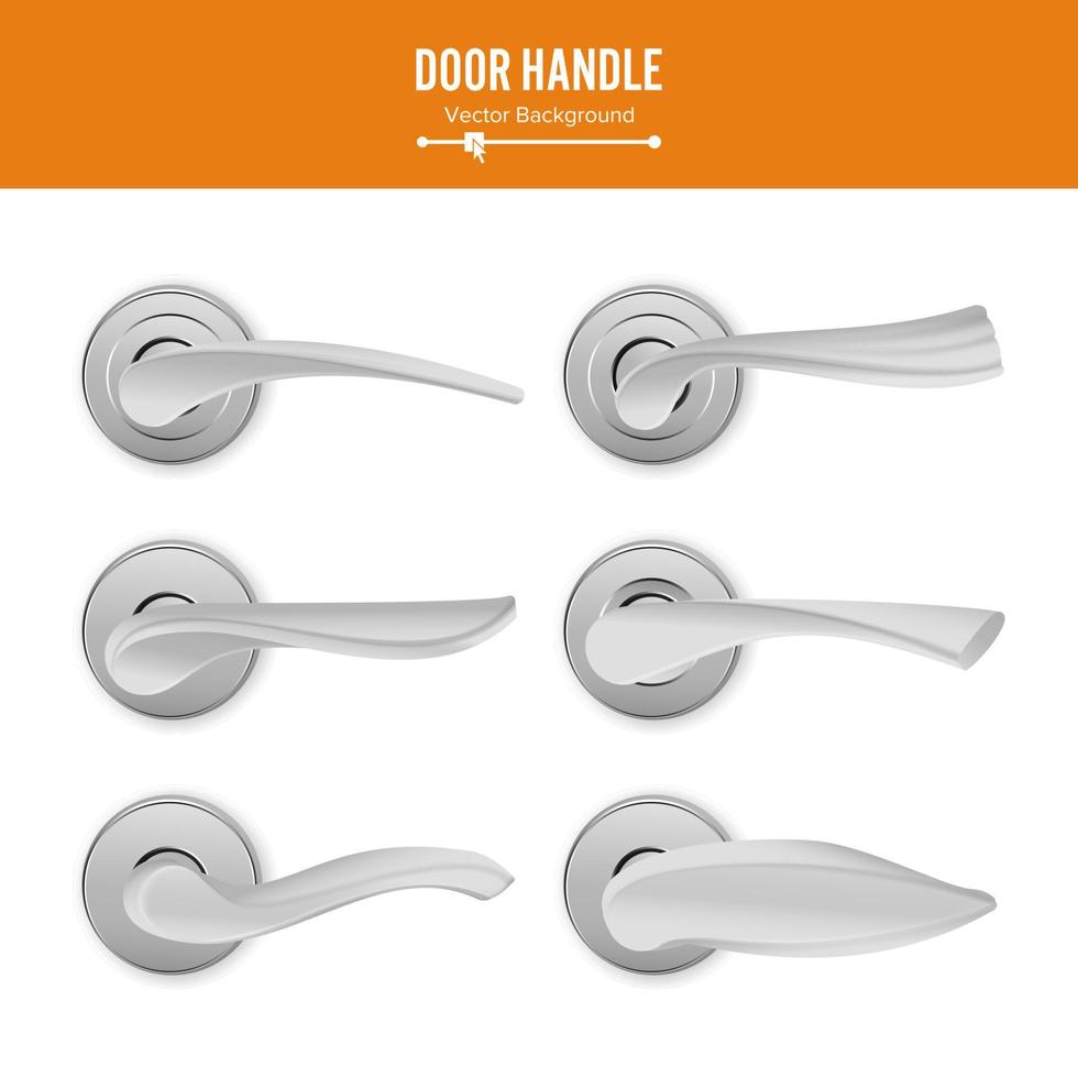 Door Handle Vector. Set Realistic Classic Element Isolated On White