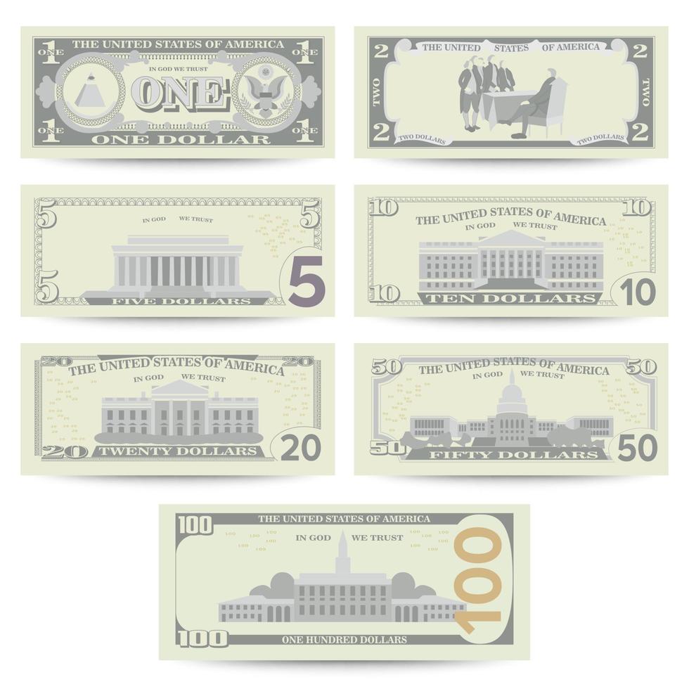 Dollars Banknote Set Vector. Cartoon vector