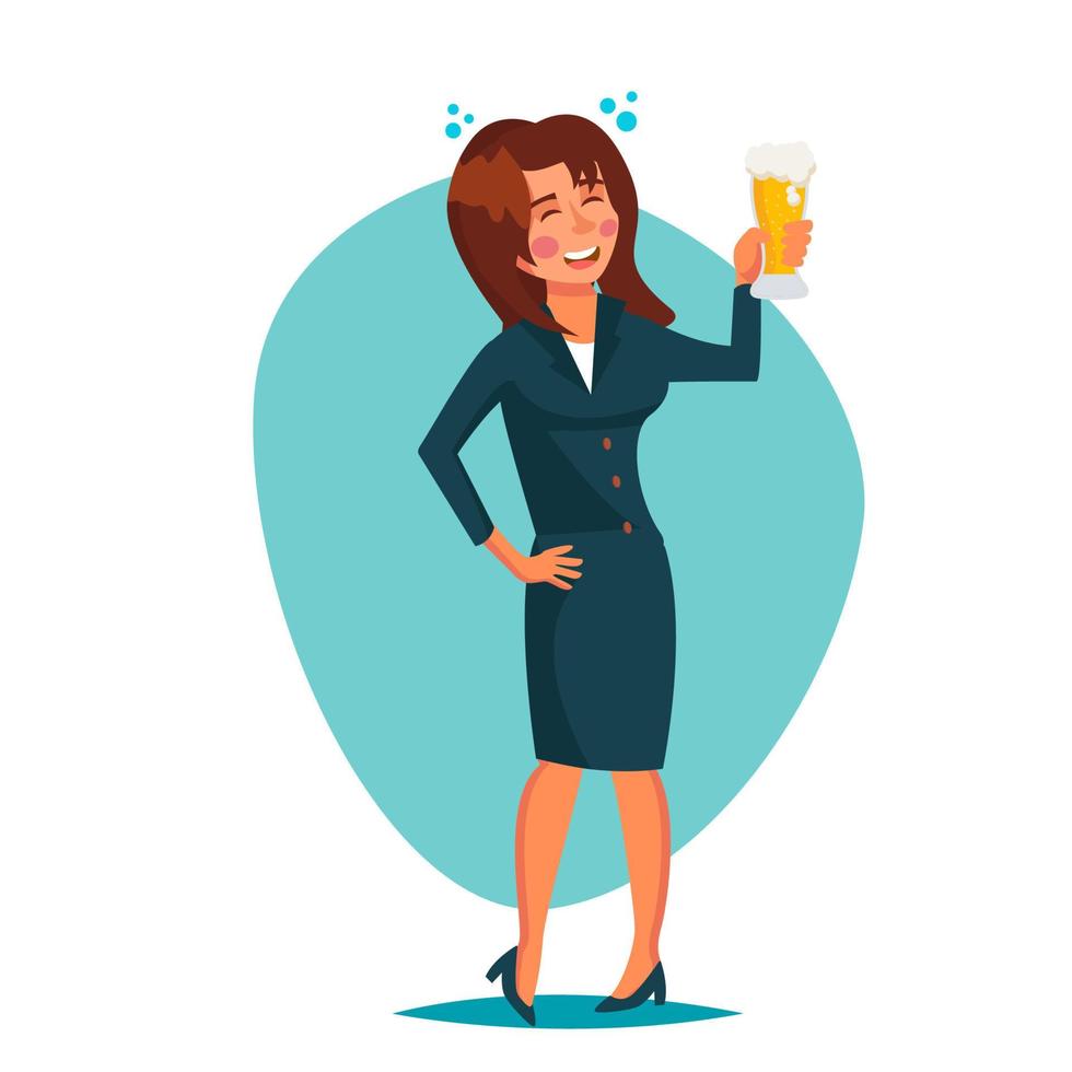 Drunk Office Woman Vector. Corporate Party. Funny Relaxing Concept. Business Party. Cartoon Character Illustration vector