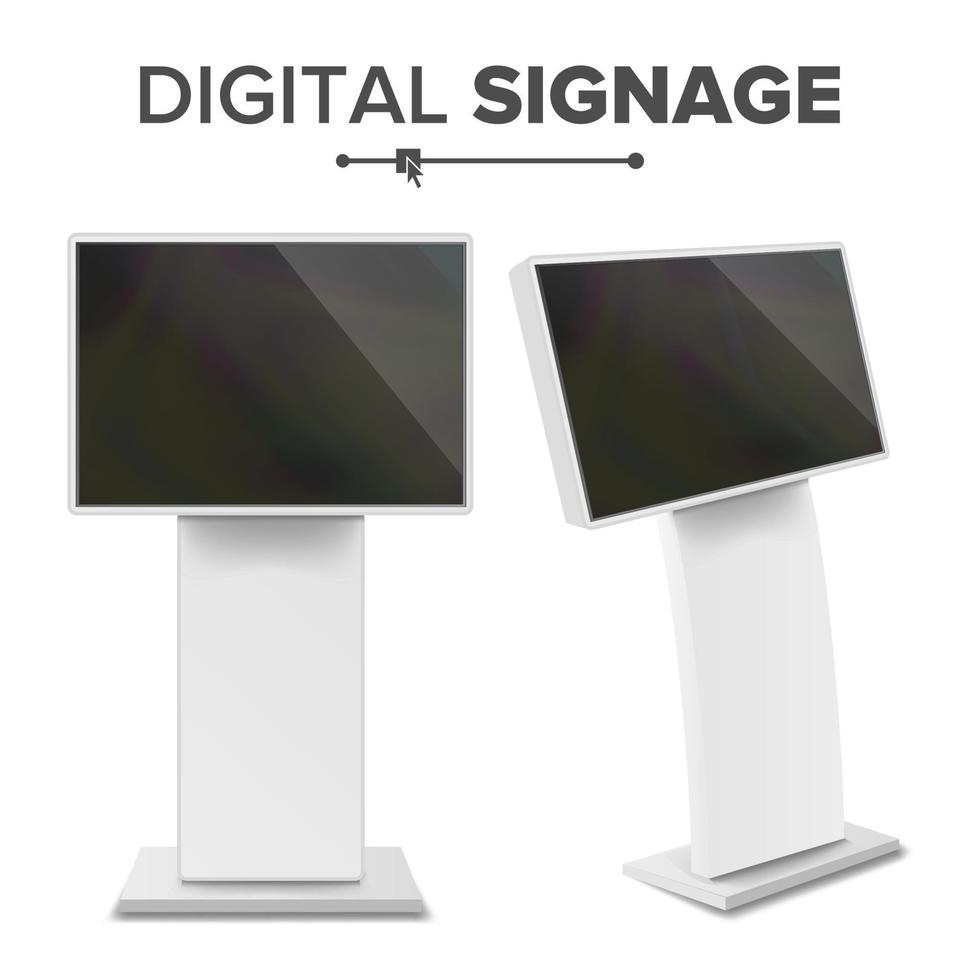 Digital Terminal With Touch Screen Vector. Interactive Digital Informational Kiosk. Digital kiosk LED Display. Isolated Illustration vector