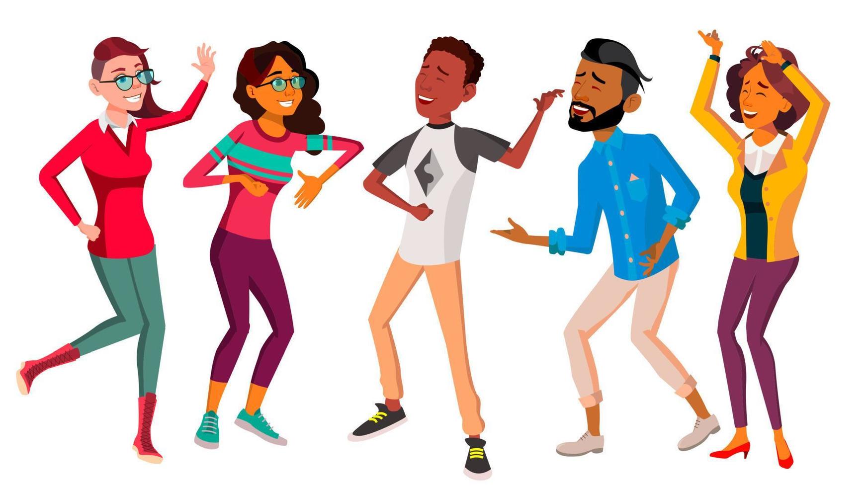 Dancing People Set Vector. People Dance. Move To Music. Isolated Flat Cartoon Illustration vector