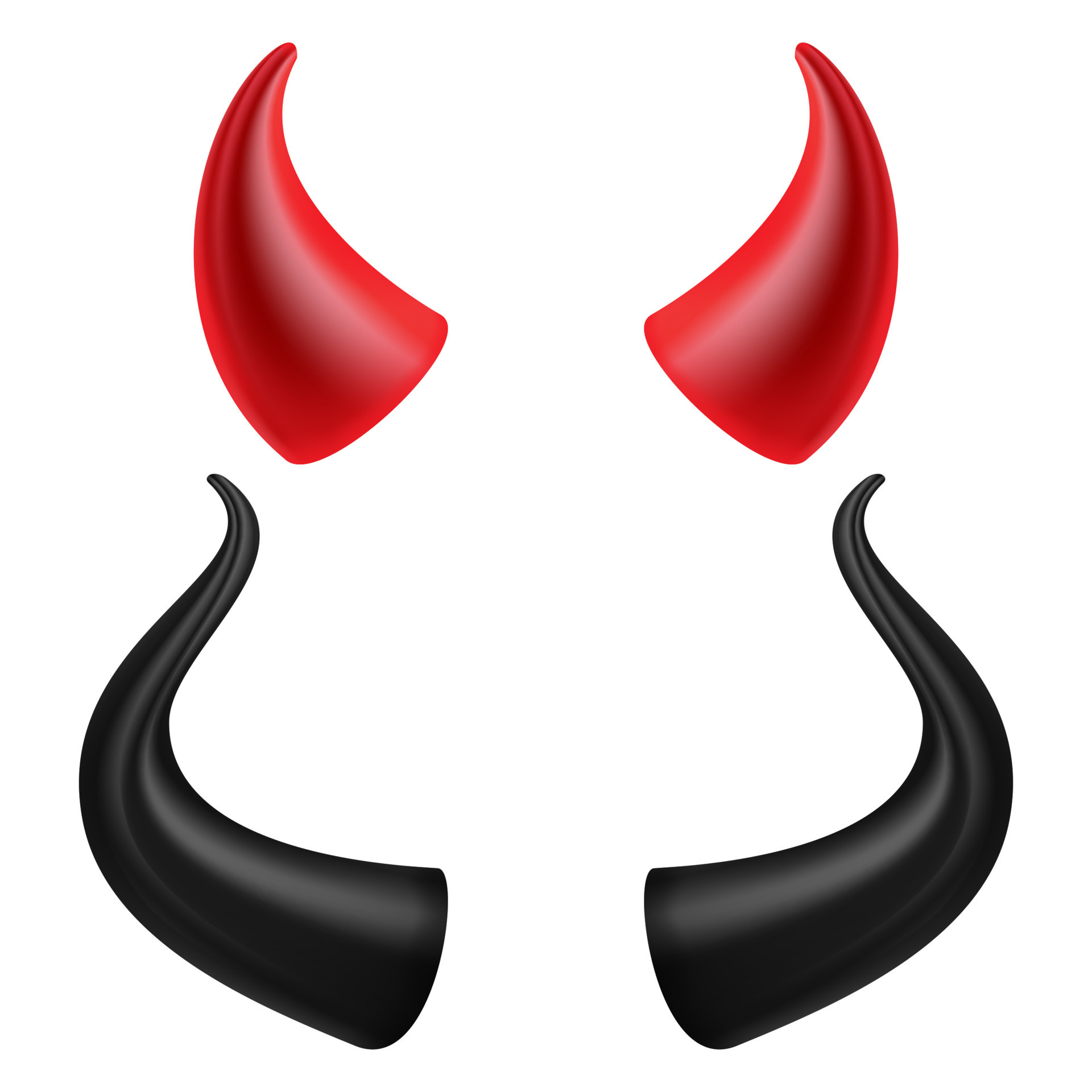Devils Horns Vector. Realistic Red And Black Devil Horns Set. Isolated