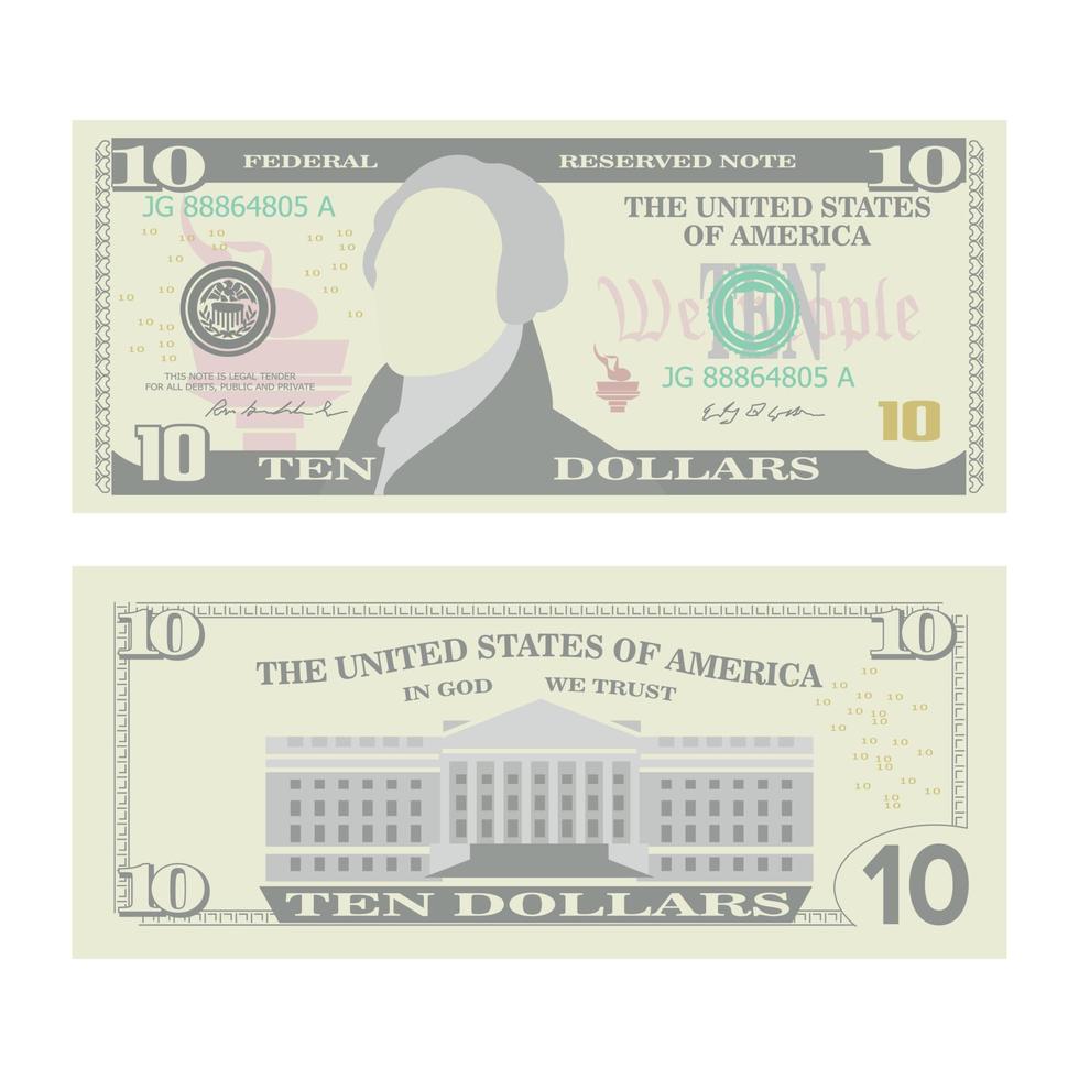 10 Dollars Banknote Vector. Cartoon vector