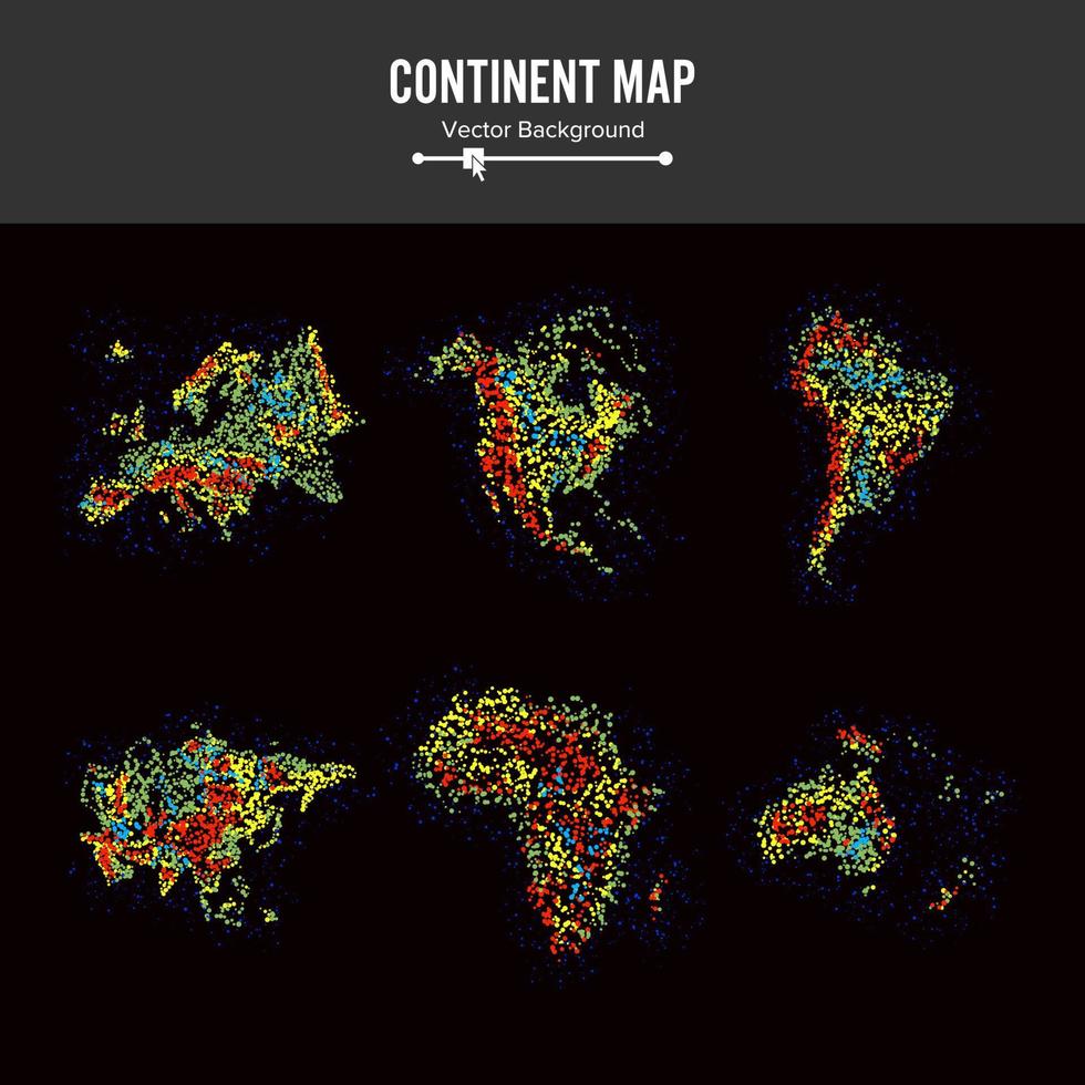 mapas de continentes. vector de fondo abstracto. puntos coloridos aislados en negro.