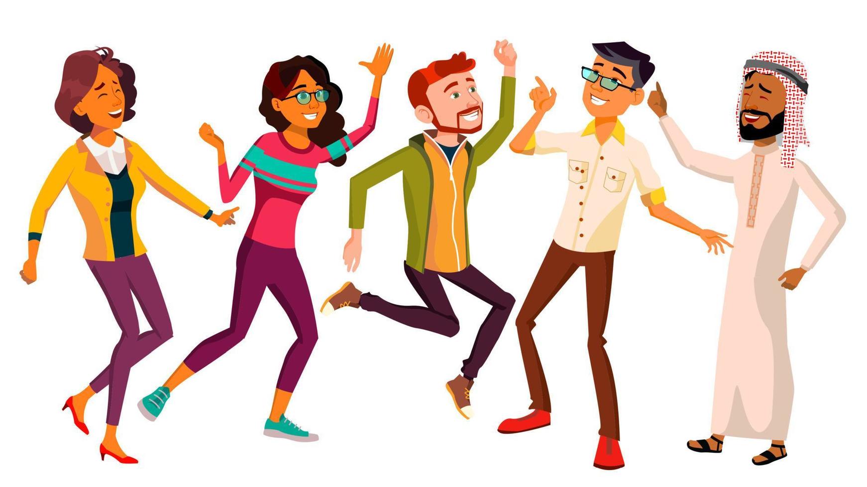 Dancing People Set Vector. Funny And Friendly. Joyful Emotions. Isolated Flat Cartoon Illustration vector