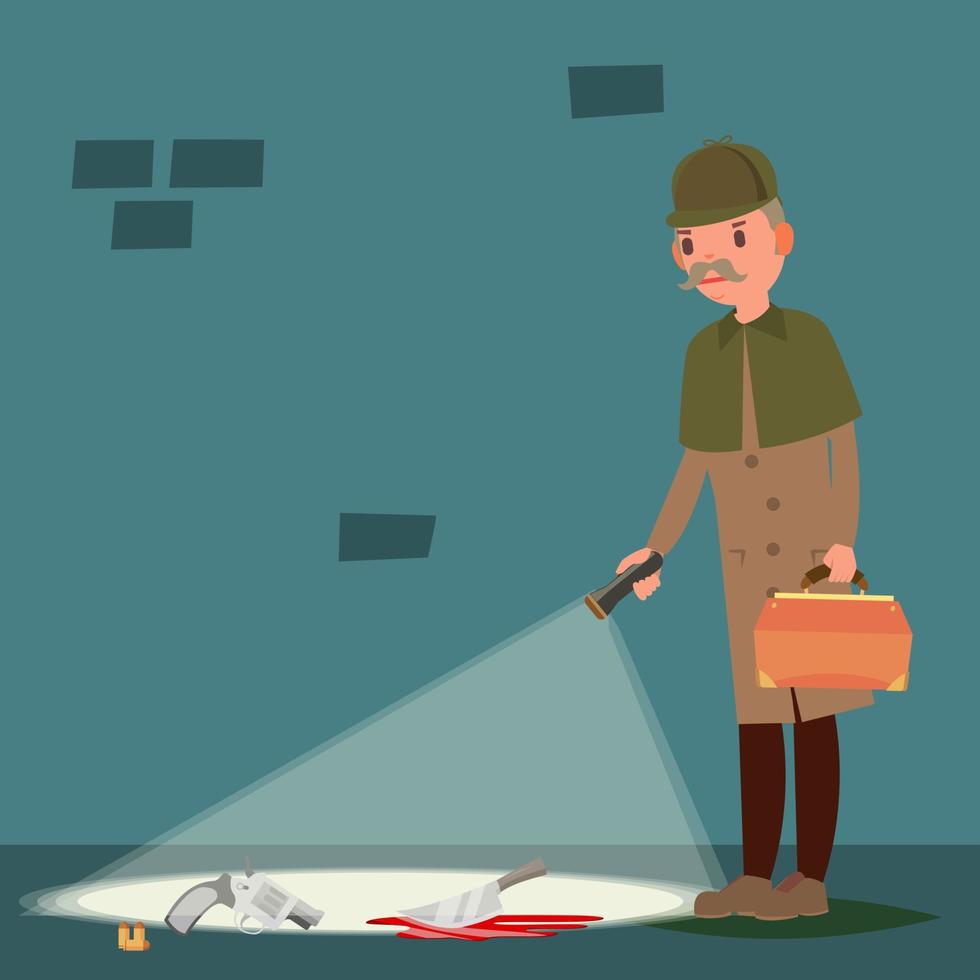 Crime Scene Vector. Snoop, Shamus, Spotter. Flat Cartoon Illustration vector