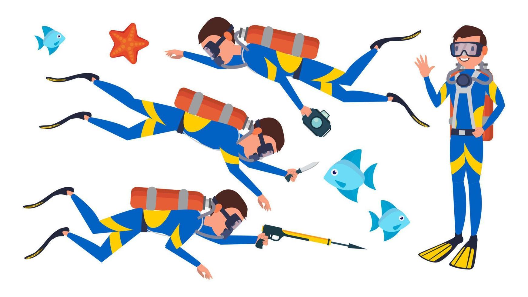 Scuba Diver Vector. Snorkeling Diving. Underwater. Isolated Flat Cartoon Character Illustration vector