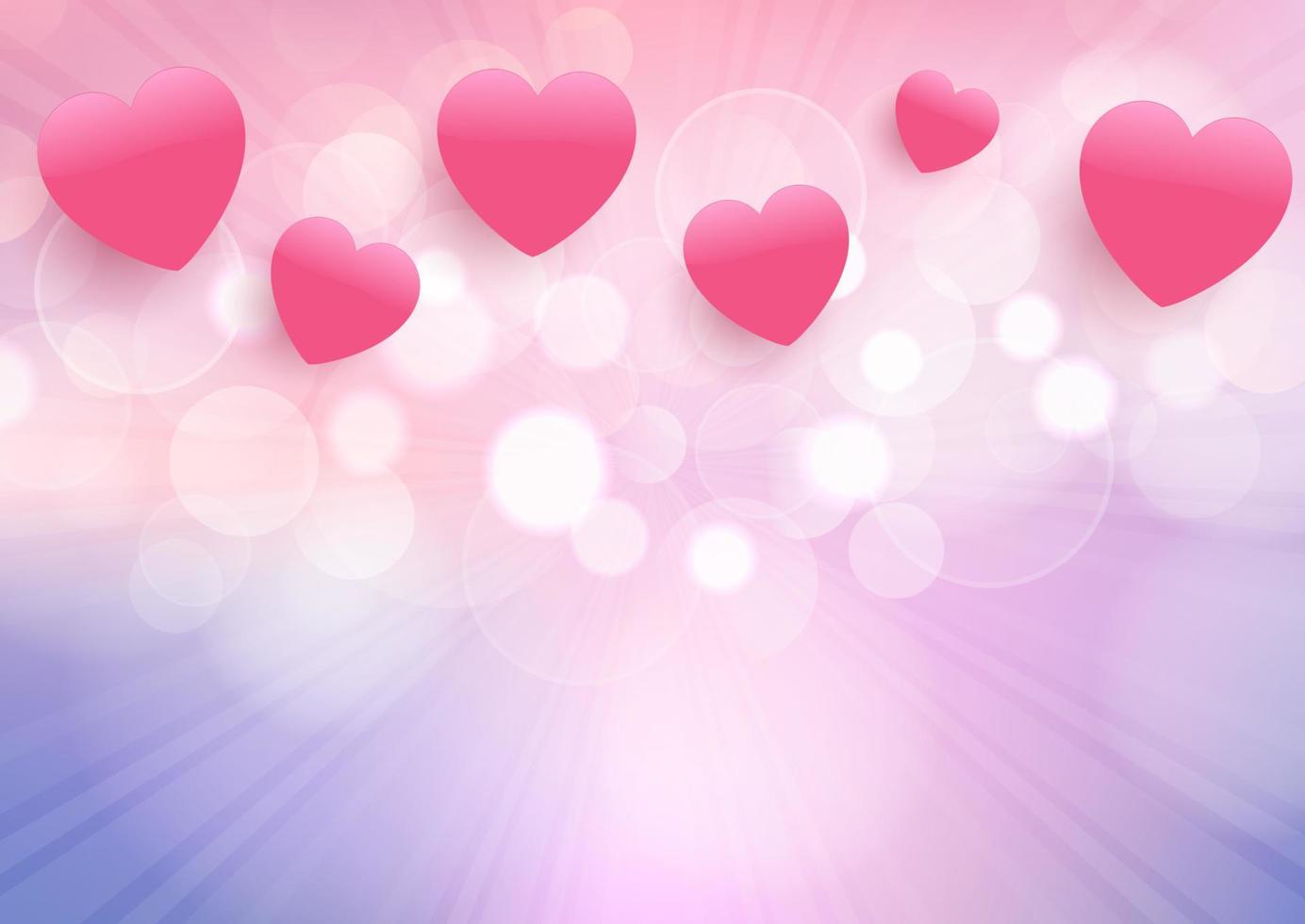 valentines day hearts background with bokeh lights vector