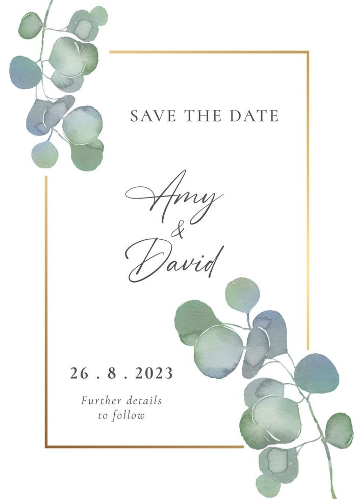 elegante invitación para guardar la fecha con diseño floral pintado a mano vector